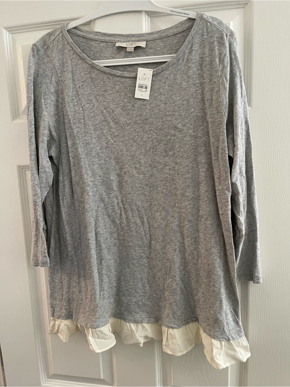 LOFT Gray Long-Sleeve Tunic with Cream Ruffle Hem